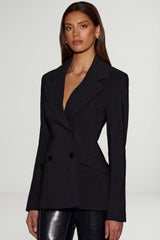 Structured Double-Breasted Blazer in Black