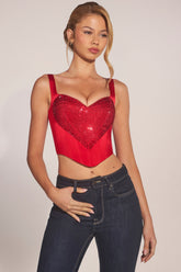 Sweetheart-Neck Lace-Up Corset Top in Cherry