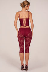 Laced Capri Trousers in Cherry Red