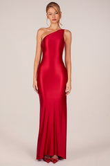 Asymmetric Tie-Back Gown in Cherry