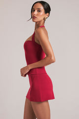 Longline Halterneck Top in Cherry Red
