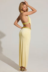 Embellished Low-Rise Maxi Skirt in Lemon Yellow