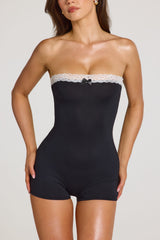 Modal Lace-Trim Playsuit in Black