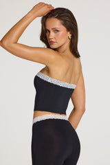 Modal Lace-Trim Bandeau Top in Black