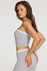 Modal Lace-Trim Bandeau Top in Grey Marl