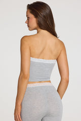 Modal Lace-Trim Bandeau Top in Grey Marl