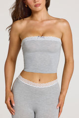 Modal Lace-Trim Bandeau Top in Grey Marl