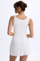 Modal Ruched A-Line Micro Mini Dress in White