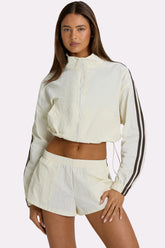 Woven Zip-Up Track Jacket in Coconut