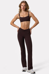 Soft Active Ruched Flared Trousers in Espresso