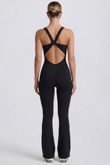 Soft Active Cut Out Back Jumpsuit in Black