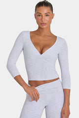 ButterCloud™ 3/4 Sleeve Top in Grey Marl