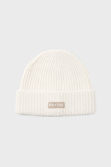 Ribbed Knit Beanie Hat in Ivory