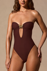 Cut-Out Bandeau Swimsuit in Espresso Brown