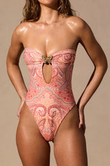 Cut-Out Bandeau Swimsuit in Paisley Print