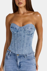 Denim Corset Top in Mid-Blue
