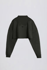 Cotton Jersey Acid Wash Cropped Sweatshirt in Ash