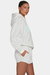 Oversized Applique Hoodie in Monochrome Polka Dot