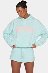 Oversized Applique Hoodie in Peppermint Polka Dot