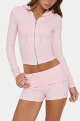 Ribbed Jersey Cropped Hoodie in Peach Stripe
