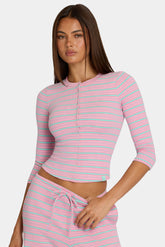 Brushed Jersey Crewneck Cardigan in Multi Stripe