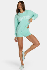 Brushed Jersey Crewneck Sweatshirt in Aqua Stripe