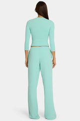Brushed Jersey Low-Rise Trousers in Aqua Stripe
