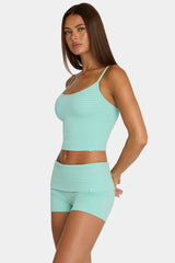 Brushed Jersey Mini Shorts in Aqua Stripe