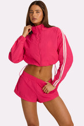 Woven Zip-Up Track Jacket in Hot Pink