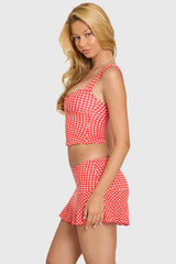 Modal Ruched Bust Top in Red Gingham