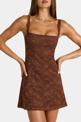 Lace Mini Dress in Cocoa Brown