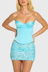 Satin Lace-Up Corset Top in Aquamarine