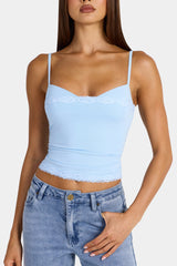Modal Lace-Trim Peekaboo Tank Top in Arctic Blue
