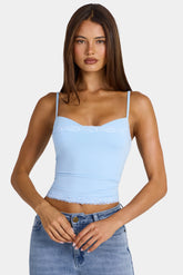 Modal Lace-Trim Peekaboo Tank Top in Arctic Blue