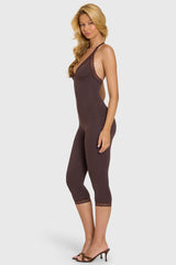 Modal Lace-Trim Capri Jumpsuit in Chocolate
