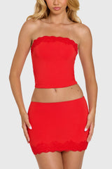 Modal Lace-Trim Bandeau Top in Cherry