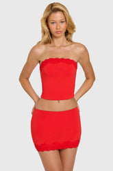 Modal Lace-Trim Bandeau Top in Cherry
