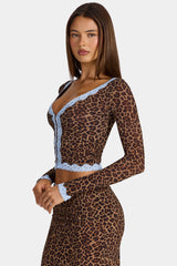 Lace-Trim Cropped Cardigan in Leopard