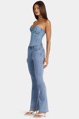 Low-Rise Flared Jeans in Mid-Blue