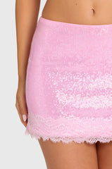 Sequin Lace Mid-Rise Mini Skirt in Blossom