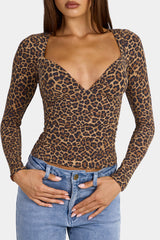 Modal Ruched Long-Sleeve Top in Leopard