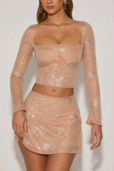 Embellished Bow-Detail Top in Almond