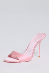 Satin Heeled Mule Sandal in Soft Pink