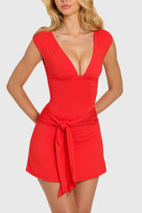 Modal Wrap Mini Dress in Cherry