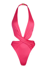 Halterneck Cheeky Swimsuit in Raspberry
