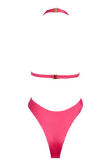 Halterneck Cheeky Swimsuit in Raspberry