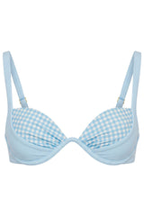 Underwired Bikini Top in Blue Gingham Print