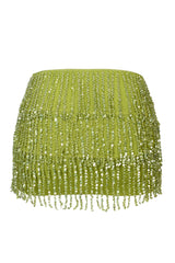 Fringed Low-Rise Mini Skirt in Olive