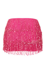 Fringed Low-Rise Mini Skirt in Raspberry