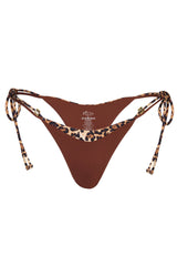 Tie-Side Thong Bikini Bottoms in Brown Contrast